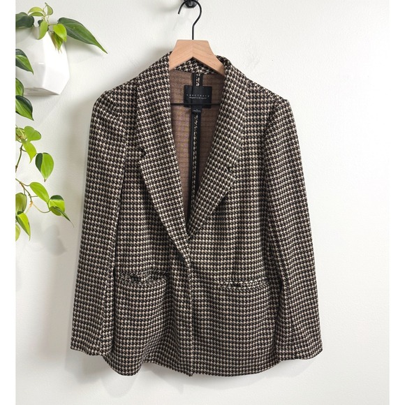 Sanctuary Jackets & Blazers - Sanctuary Womens Brown Houndstooth Oversized Knit Blazer Jacket S Academia